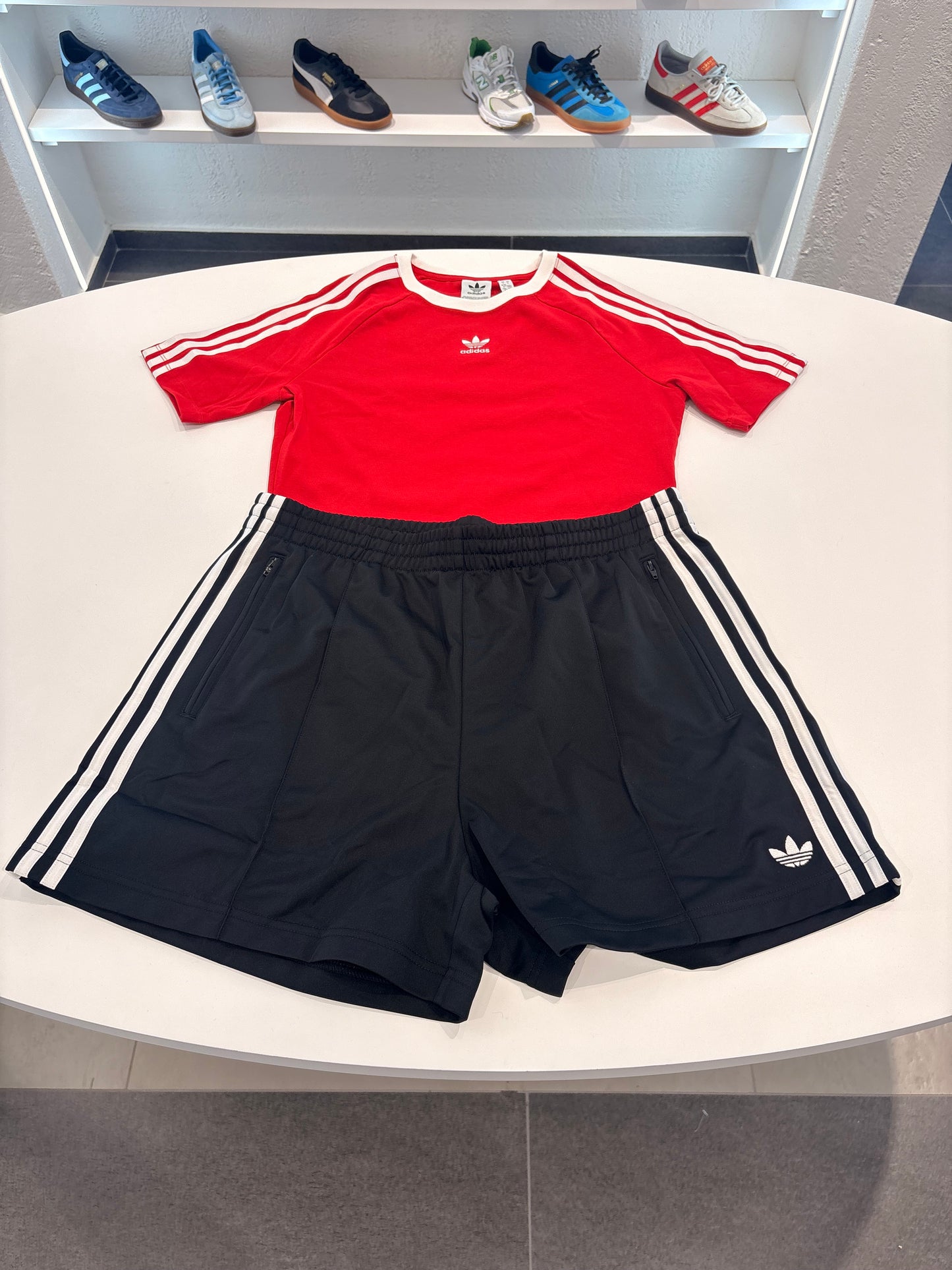 Coordinato Adidas shorts lungo black/ t-shirt 3lines Red