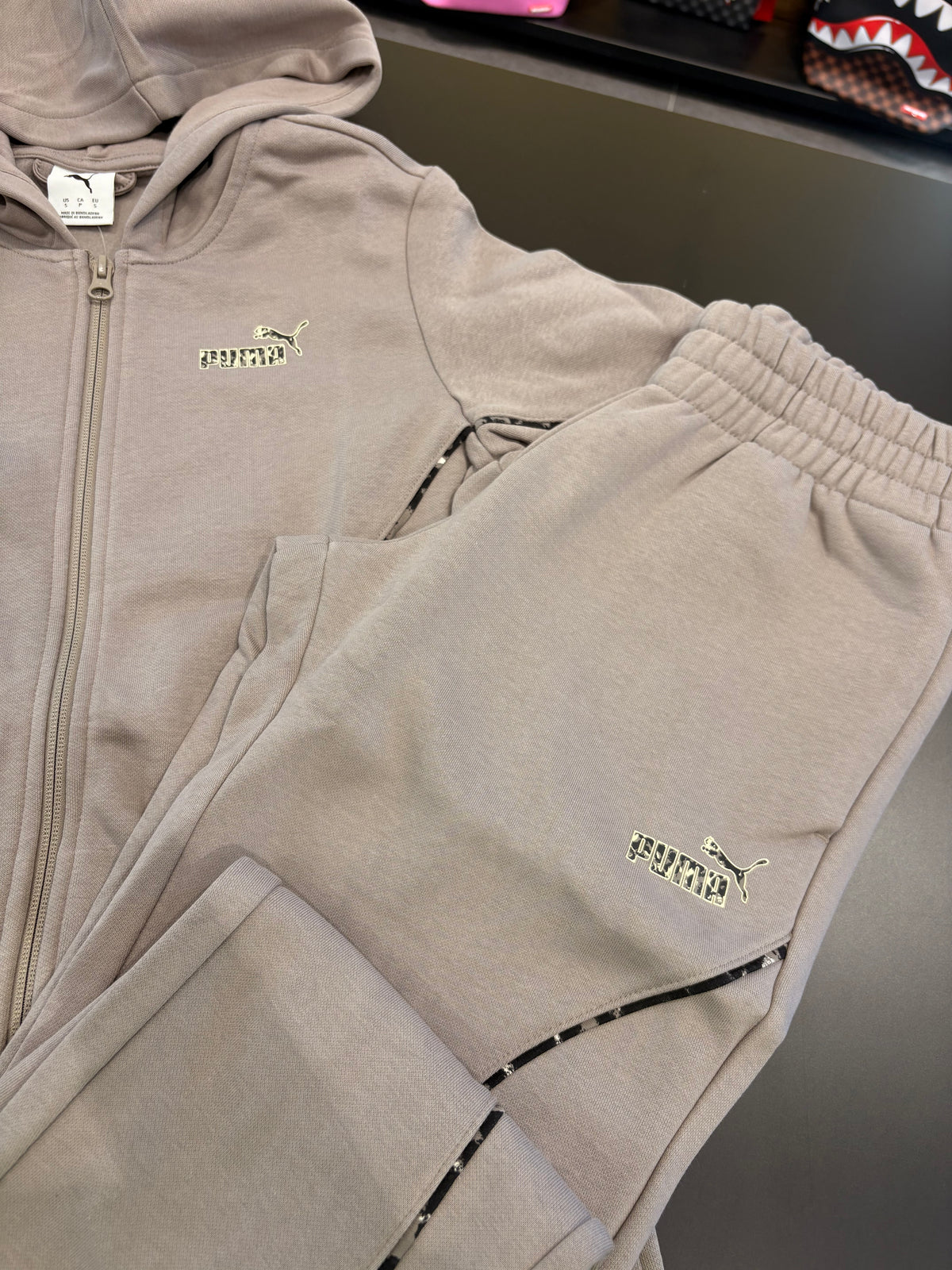 Tuta puma zip logo animalier beige