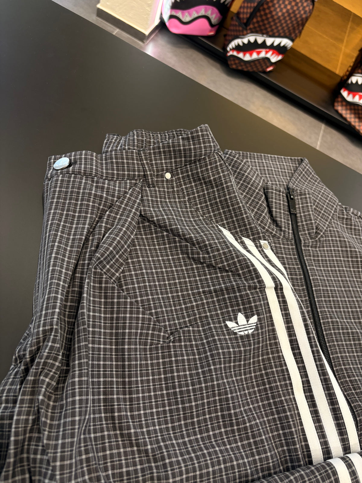 Tuta Adidas checks track top black grey three