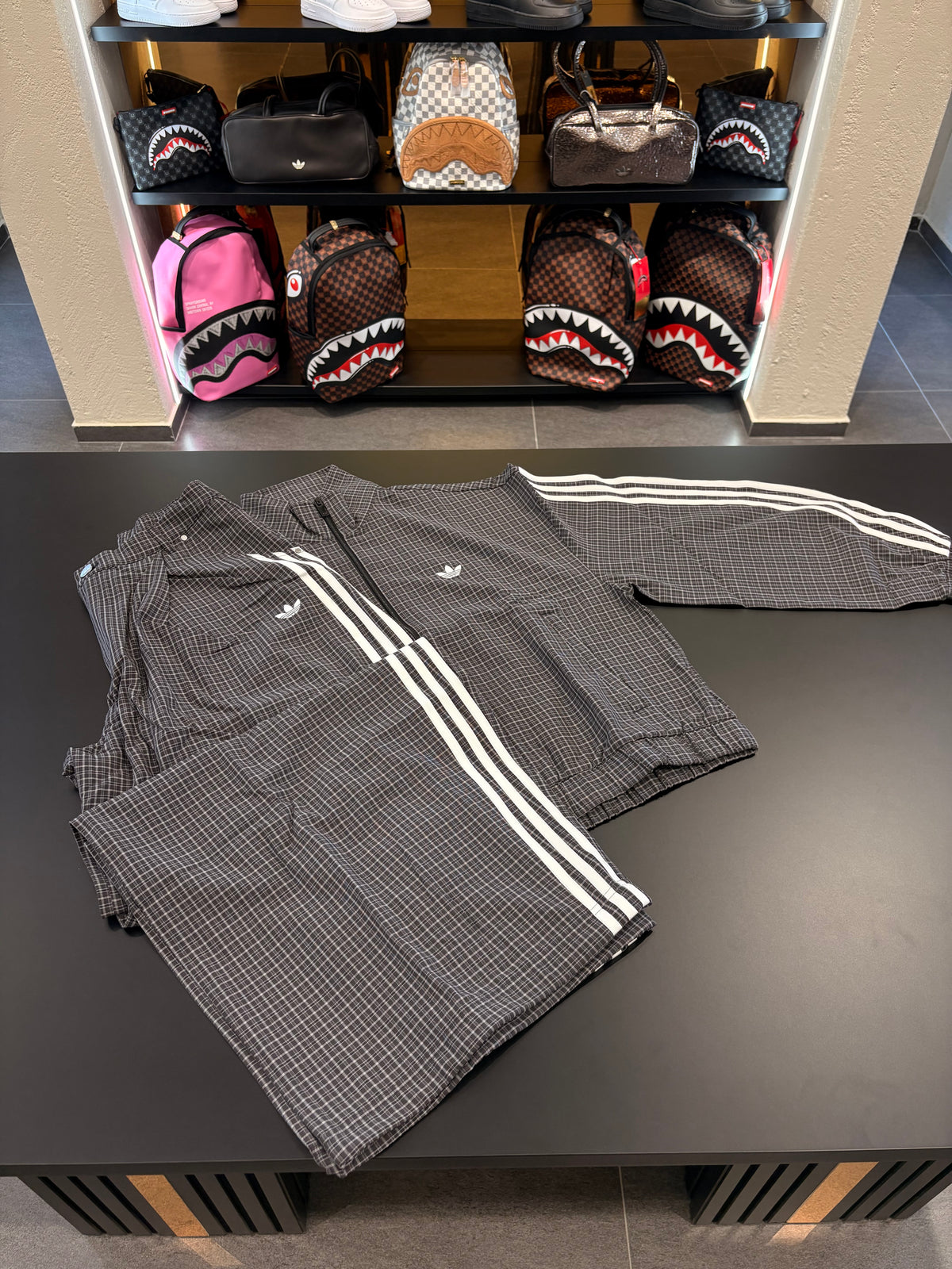 Tuta Adidas checks track top black grey three