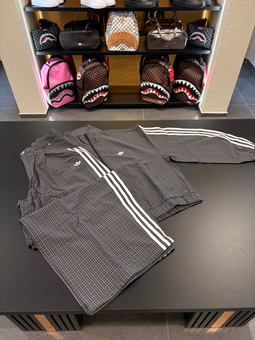 Tuta Adidas checks track top black grey three