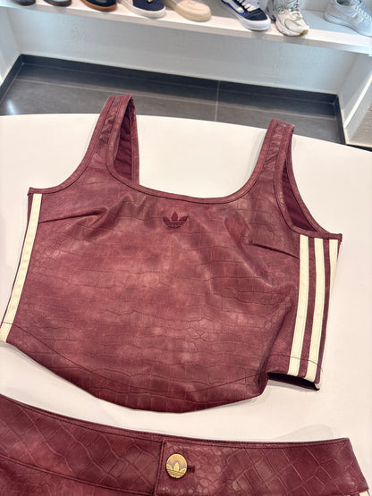 Coordinato gonna/top Adidas in pelle bordeaux