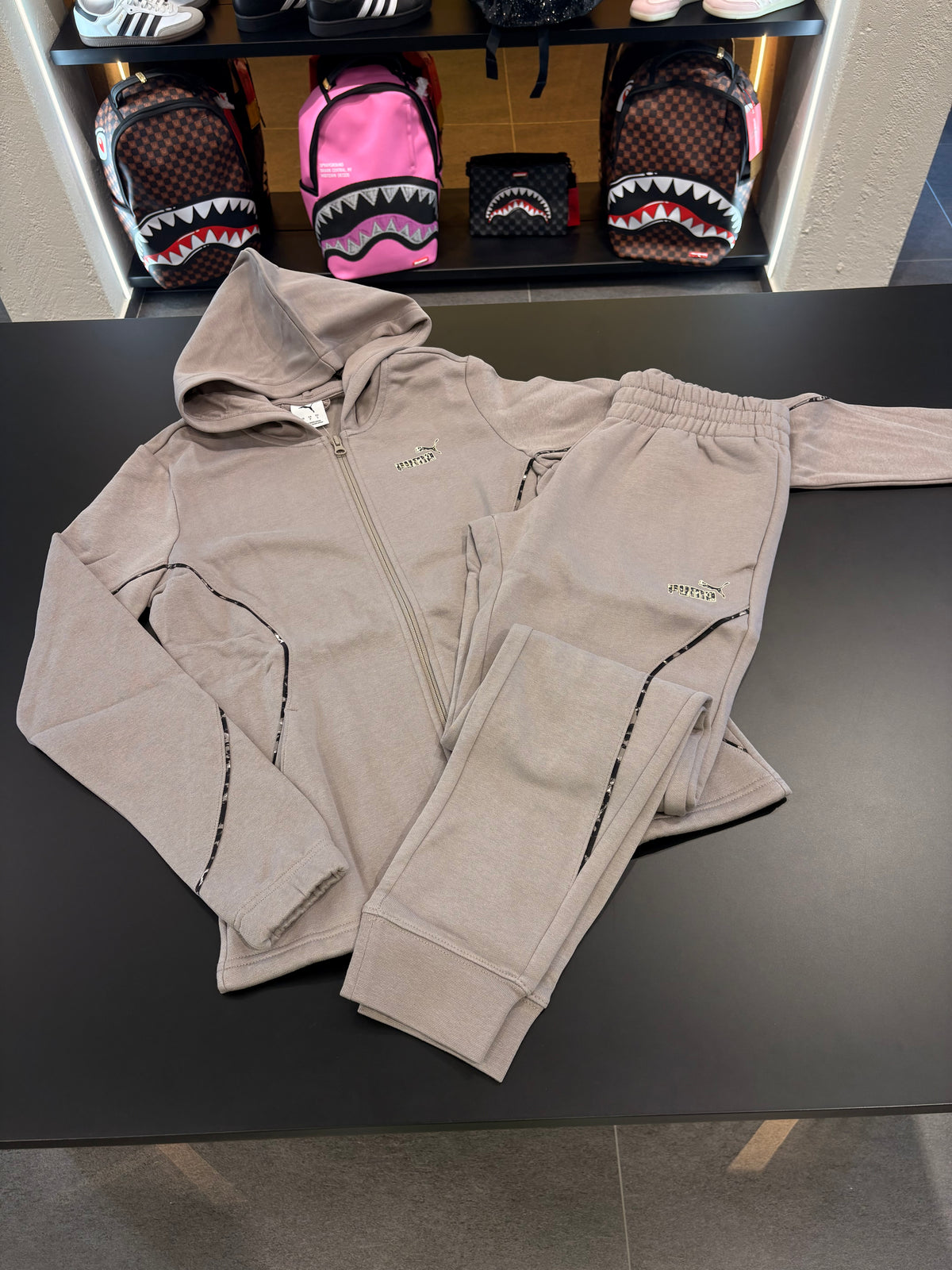 Tuta puma zip logo animalier beige