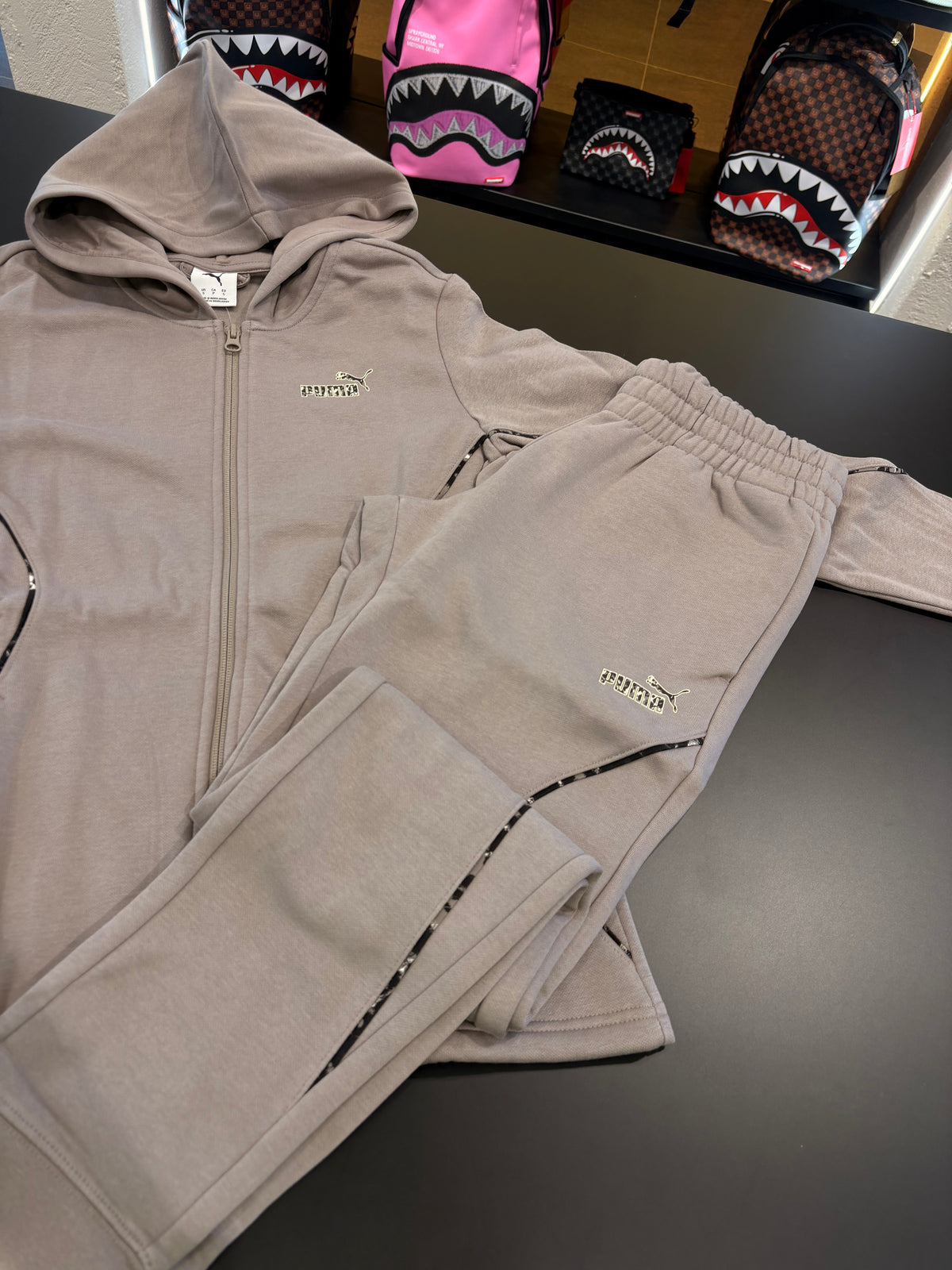 Tuta puma zip logo animalier beige