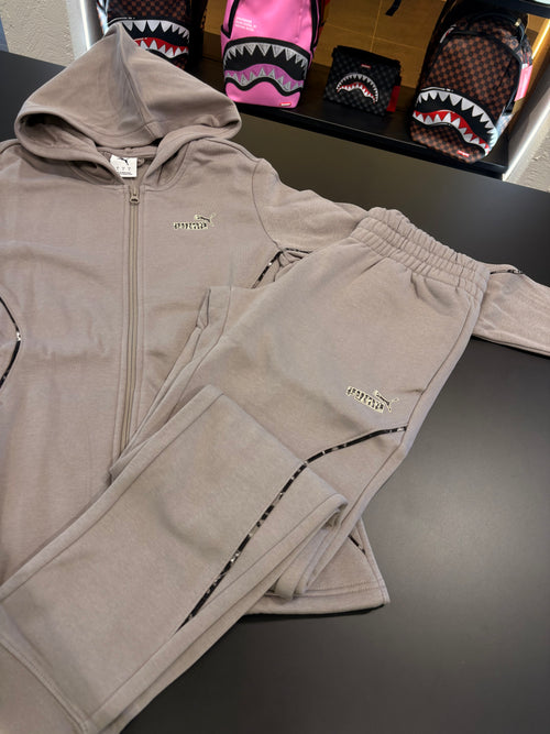 Tuta puma zip logo animalier beige