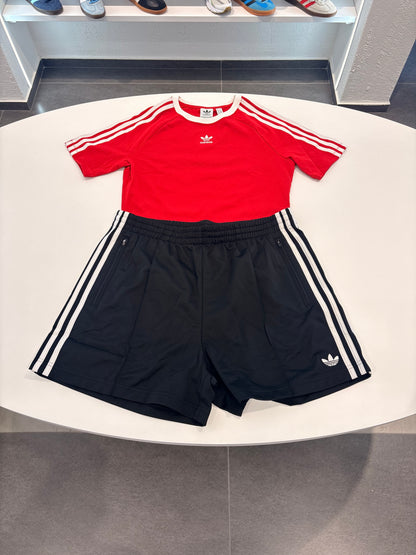 Coordinato Adidas shorts lungo black/ t-shirt 3lines Red