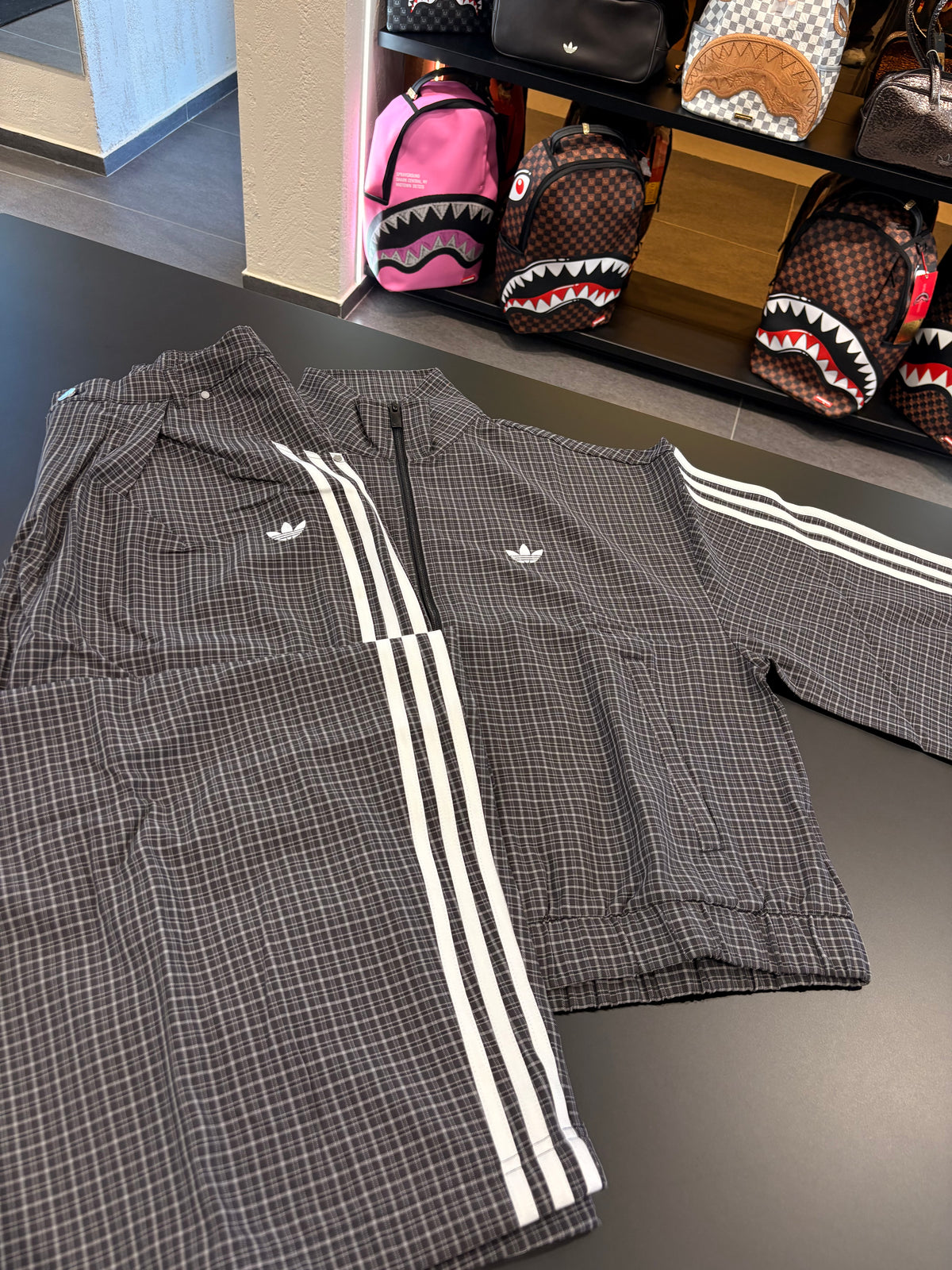 Tuta Adidas checks track top black grey three
