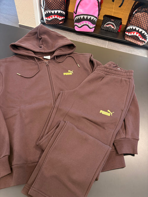 Tuta puma full zip brown logo oro